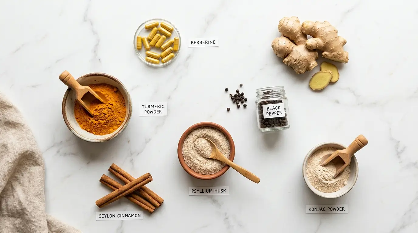 Tirzepatida natural — ingredientes caseros alternativos: berberina, cúrcuma, jengibre y psyllium