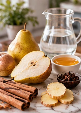 Ingredientes de té de pera y canela