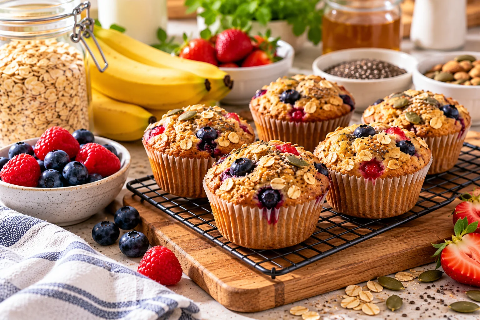 Muffins caseros de avena con frutos rojos